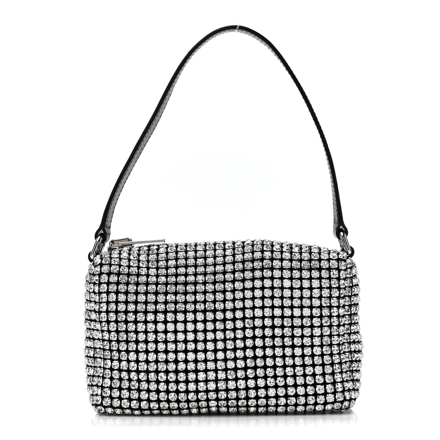 Mesh Crystal Rhinestone Mini Heiress Pouch Black Silver