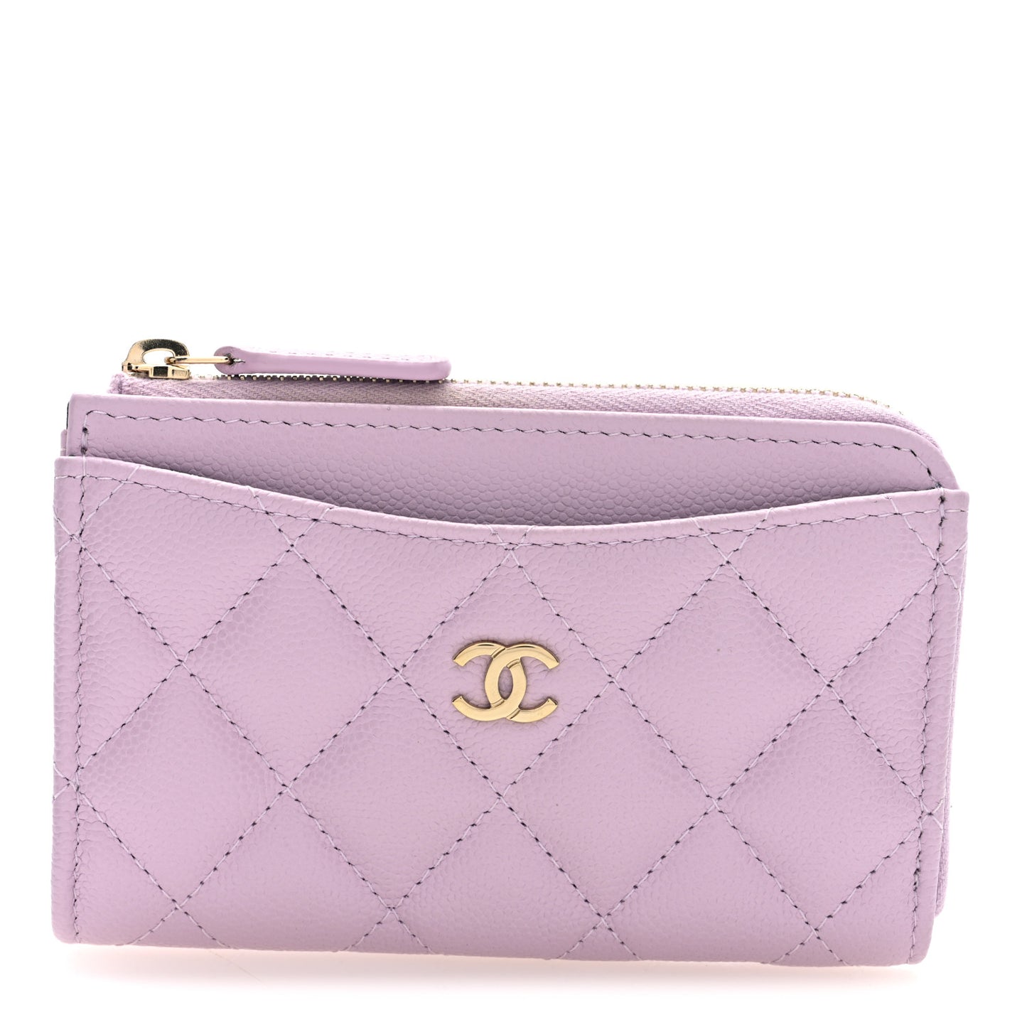 Caviar Quilted CC Zip Around Card Holder Light Pink