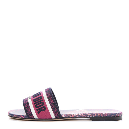 Christian Dior Canvas Embroidered Animals Dway Mules Slide Sandals 37 Deep Blue Fuchsia 1 of 9