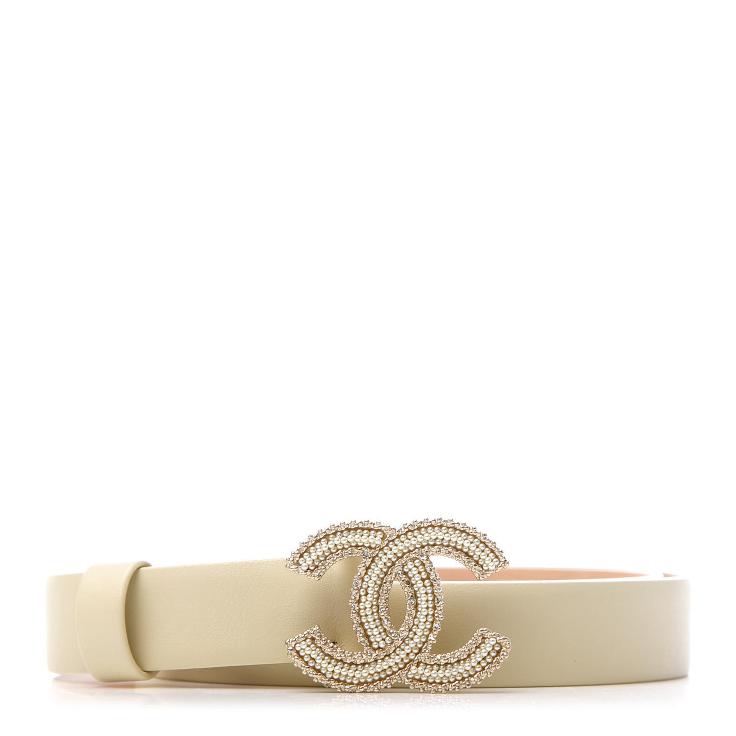 Calfskin Pearl Crystal CC Belt 90 36 Ivory