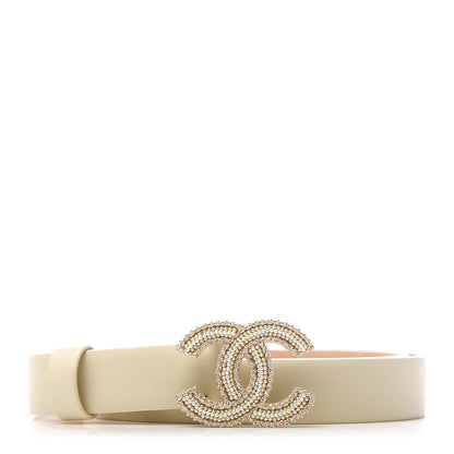 Chanel Calfskin Pearl Crystal CC Belt 90 36 Ivory 1 of 6