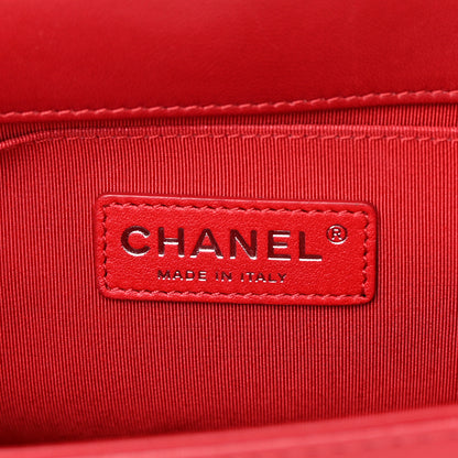 Chanel Lambskin Quilted Medium Boy Flap Black Red 6 of 19