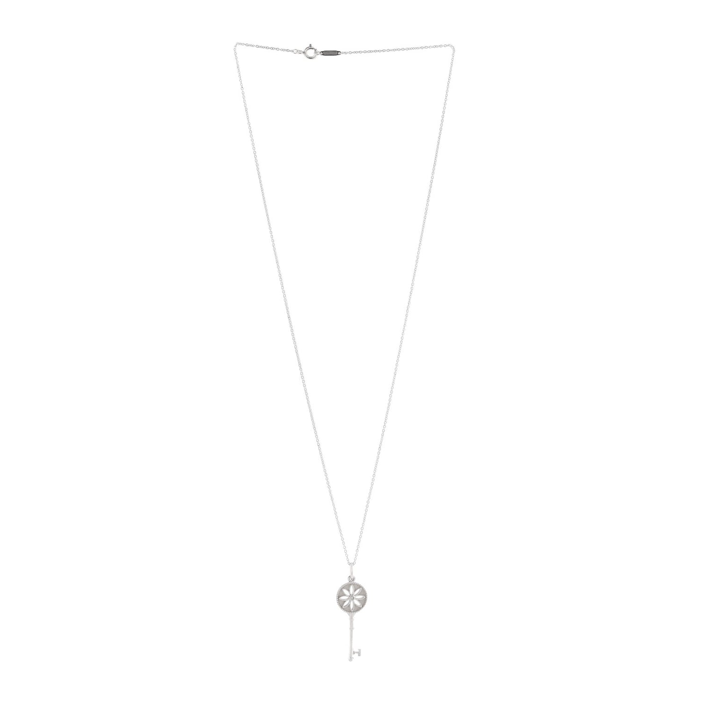 Sterling Silver Diamond Small Daisy Key Pendant Necklace