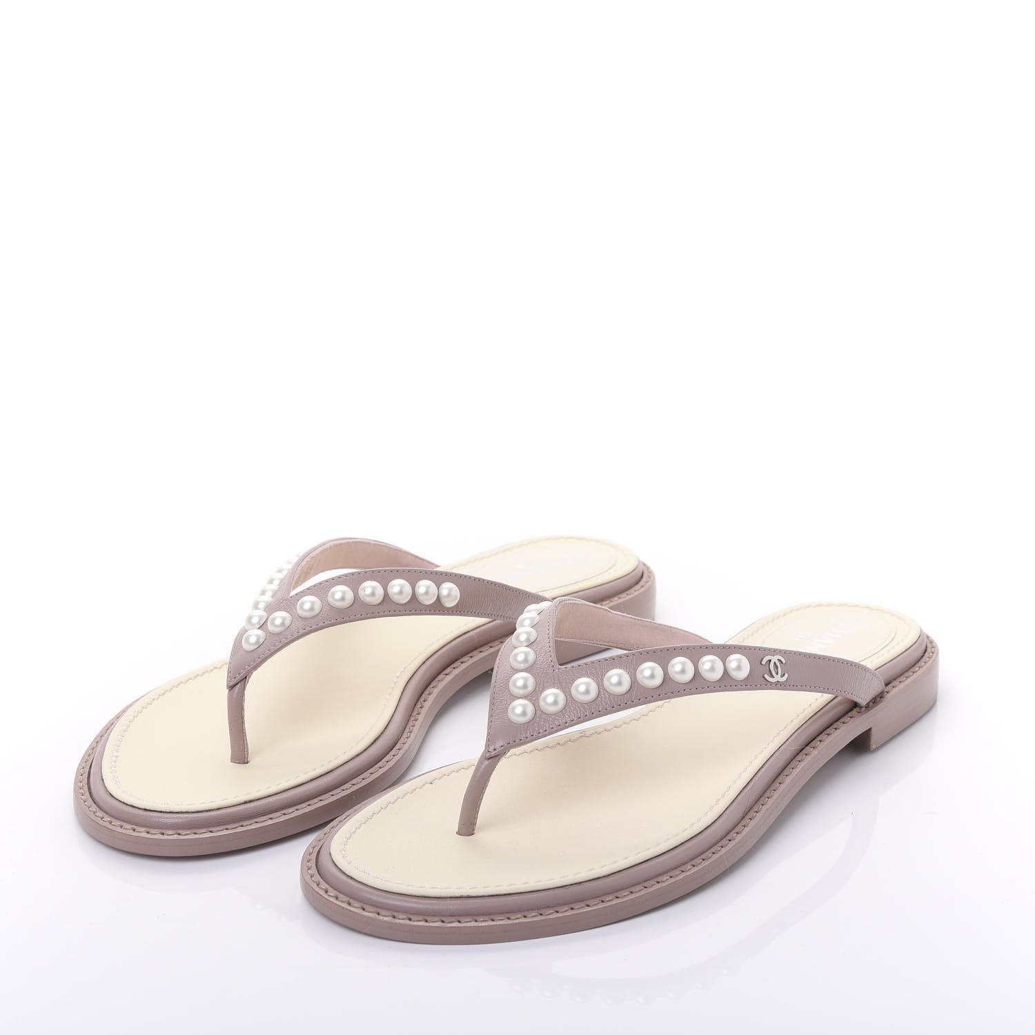 Chanel Suede Pearl Thong Sandals 38 Beige 3 of 8