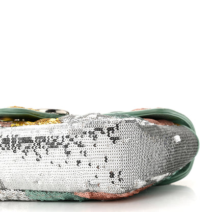 Gucci Sequin Satin Calfskin Matelasse Diagonal Small GG Marmont Shoulder Bag Grigio Argento Verde Chiaro Rosa Giallo Light Water Green 10 of 10