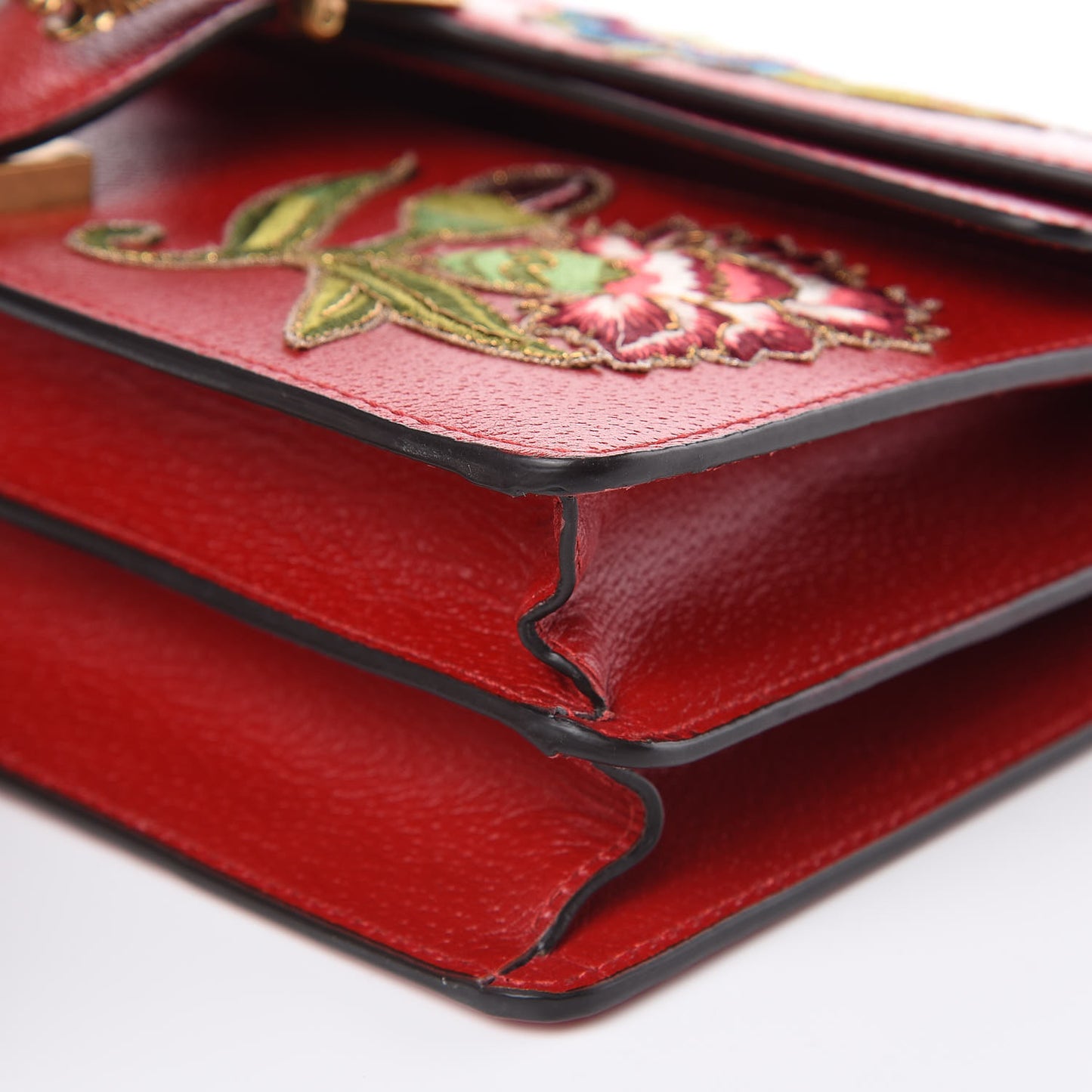 Calfskin Web Floral Embroidered Small Dionysus Shoulder Bag Hibiscus Red