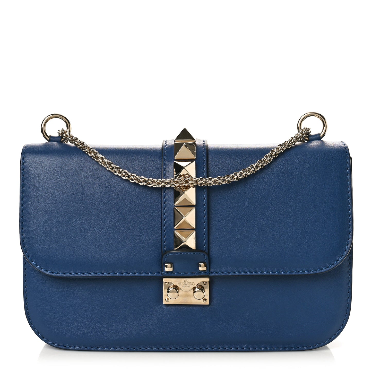 Vitello Medium Glam Lock Rockstud Flap Indigo
