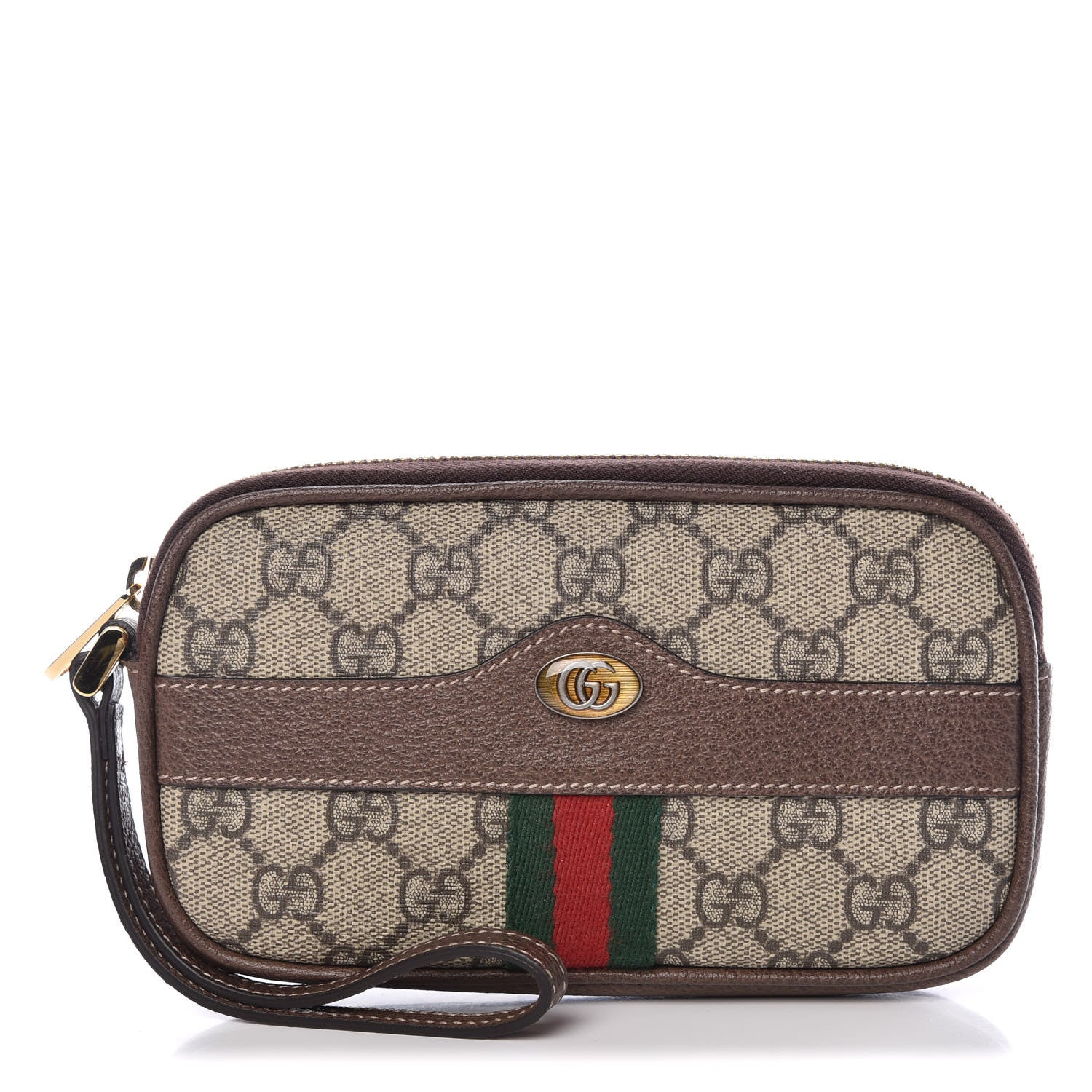 Gucci GG Supreme Monogram Ophidia Phone Case Wristlet Brown 1 of 10