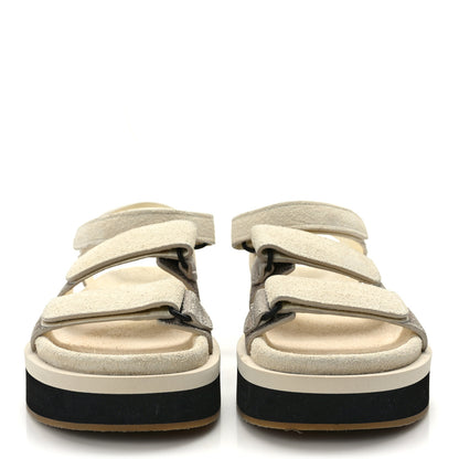 Chanel Suede Calfskin Velcro Flat Sandals 37 Ecru Dark Beige 2 of 8