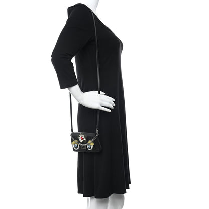 Fendi Shiny Nappa Rabbit Fur Crystal Flowerland Micro Buggie Baguette Black Mojito Multicolor 4 of 13