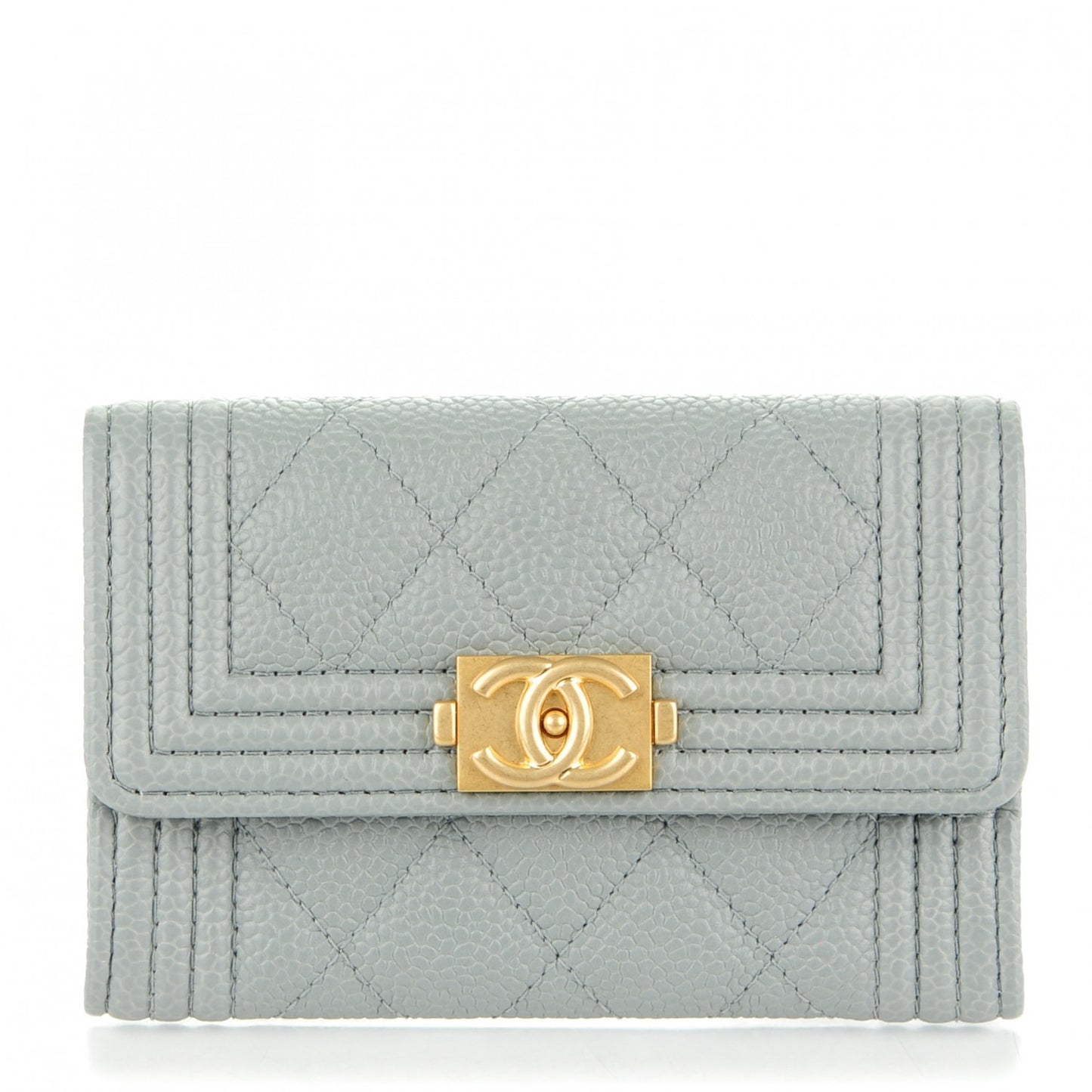 Caviar Quilted Boy Flap Card Holder Grey