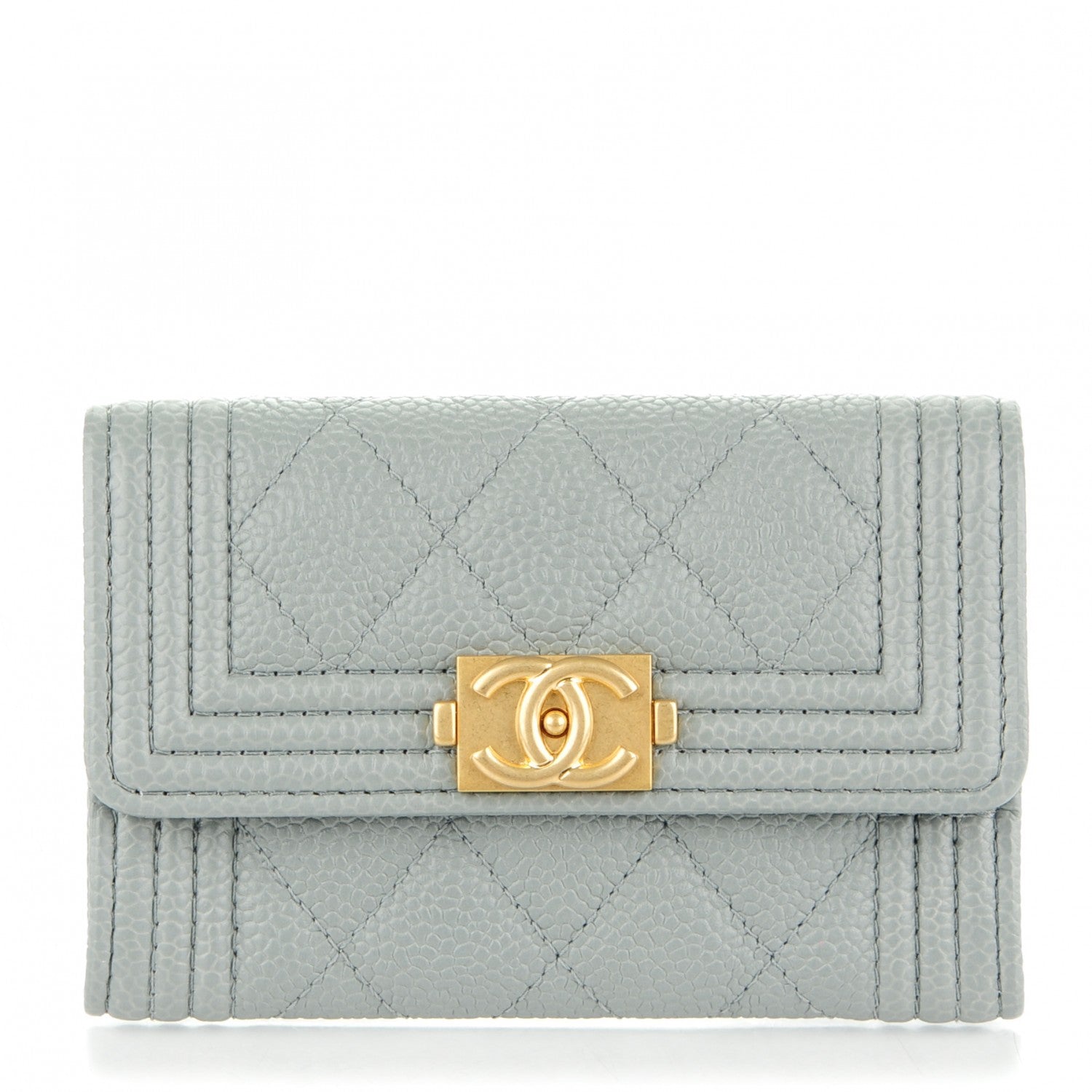Chanel Caviar Quilted Boy Flap Card Holder Grey 1 of 8