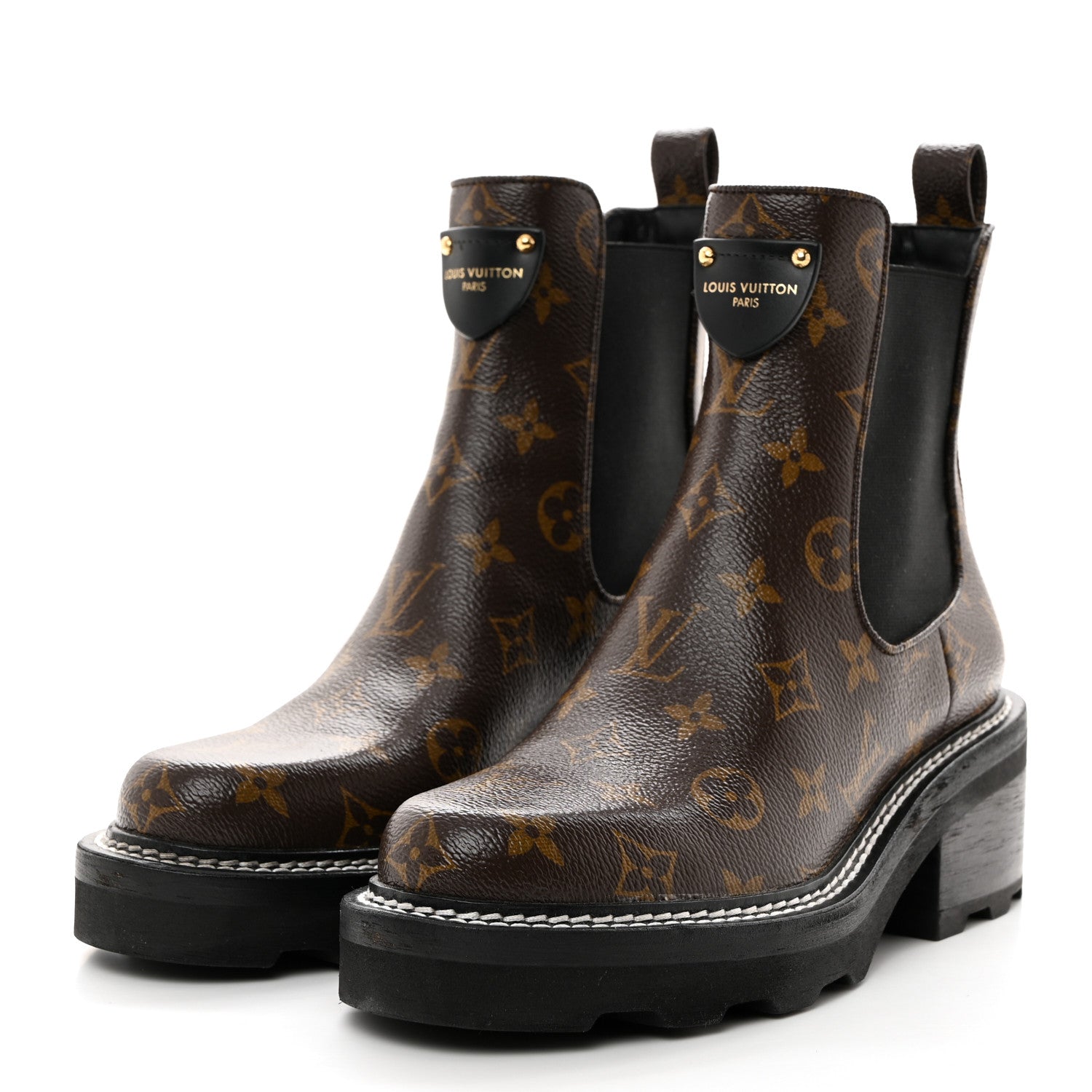 Louis Vuitton Patent Monogram LV Beaubourg Ankle Boots 38 Black 3 of 8