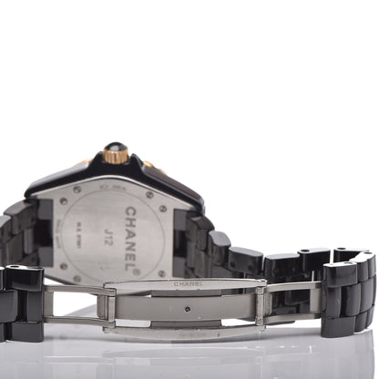 Chanel Stainless Steel 18K Yellow Gold Ceramic Diamond 38mm J12 Quartz Watch Black 6 of 6