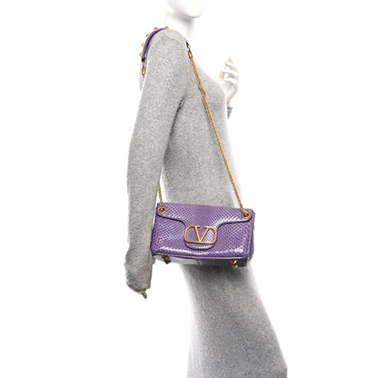 Valentino Garavani Snakeskin Stud Sign Shoulder Bag Purple 2 of 12