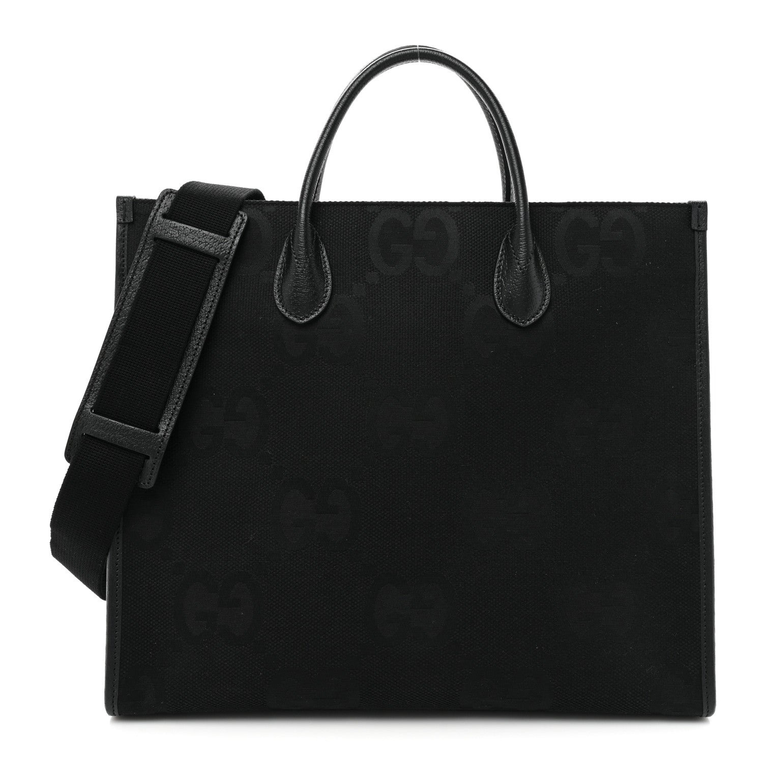 Gucci Monogram Jumbo GG Textured Dollar Calfskin Tote Bag Black 1 of 13