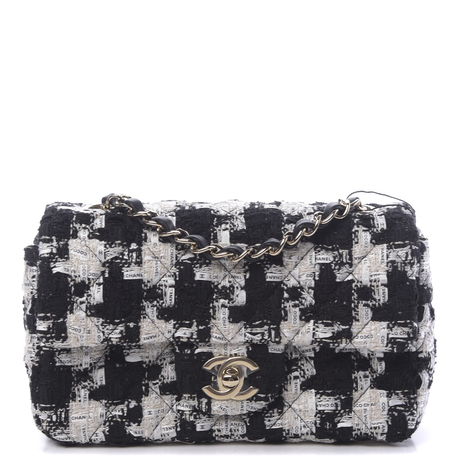 Chanel Tweed Quilted Mini Rectangular Flap Black Ecru White 1 of 10