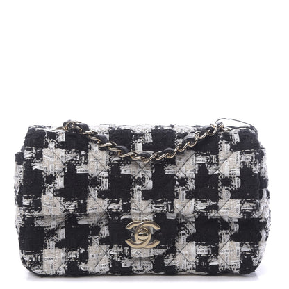 Chanel Tweed Quilted Mini Rectangular Flap Black Ecru White 1 of 10