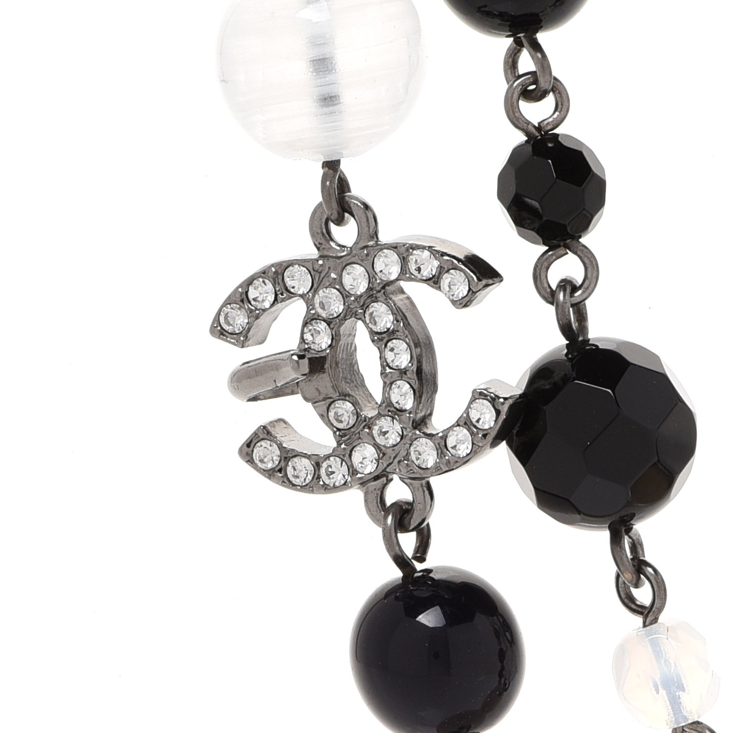 Pearl Bead CC Long Necklace Ruthenium Black