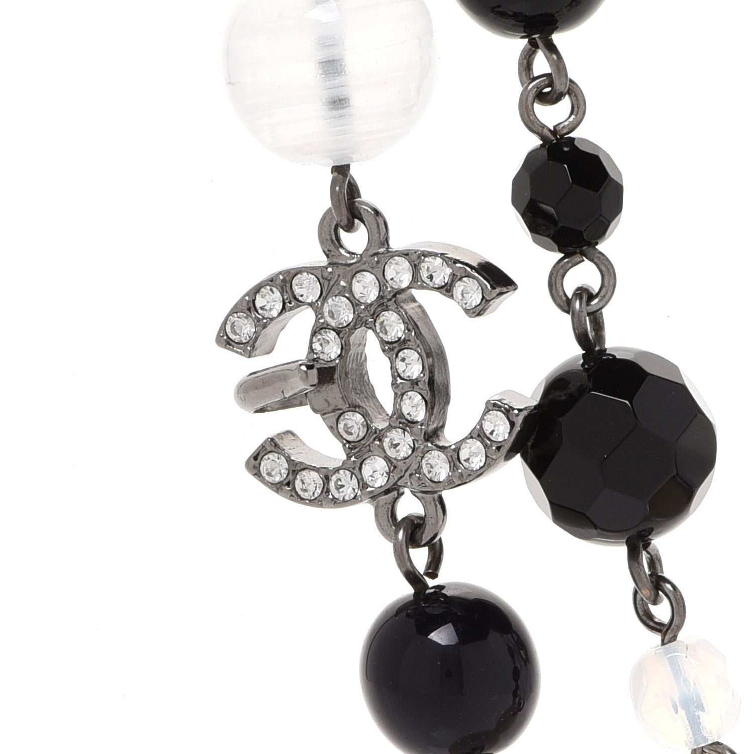 Chanel Pearl Bead CC Long Necklace Ruthenium Black 4 of 5