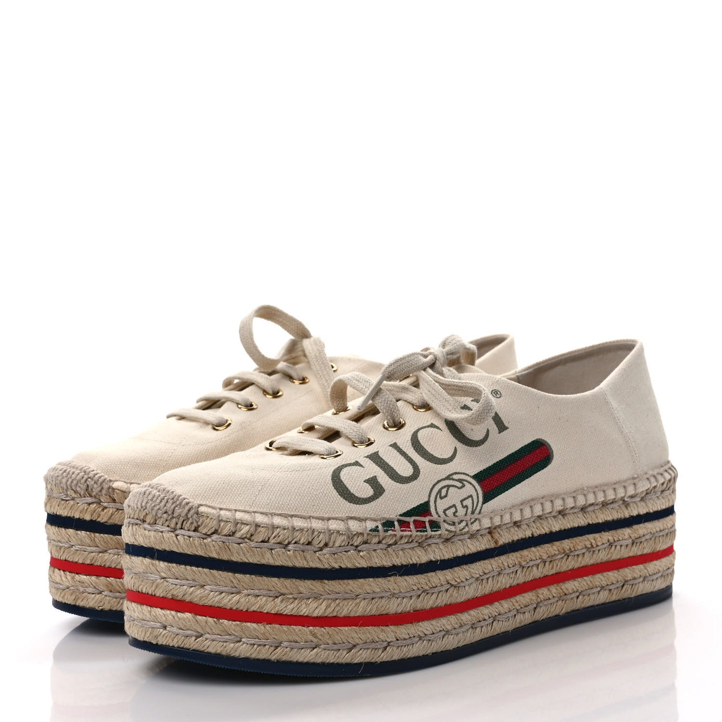 Canvas Logo Lace-Up Platform Espadrilles 40 Greggio Grege