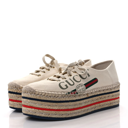 Gucci Canvas Logo Lace-Up Platform Espadrilles 40 Greggio Grege 3 of 10