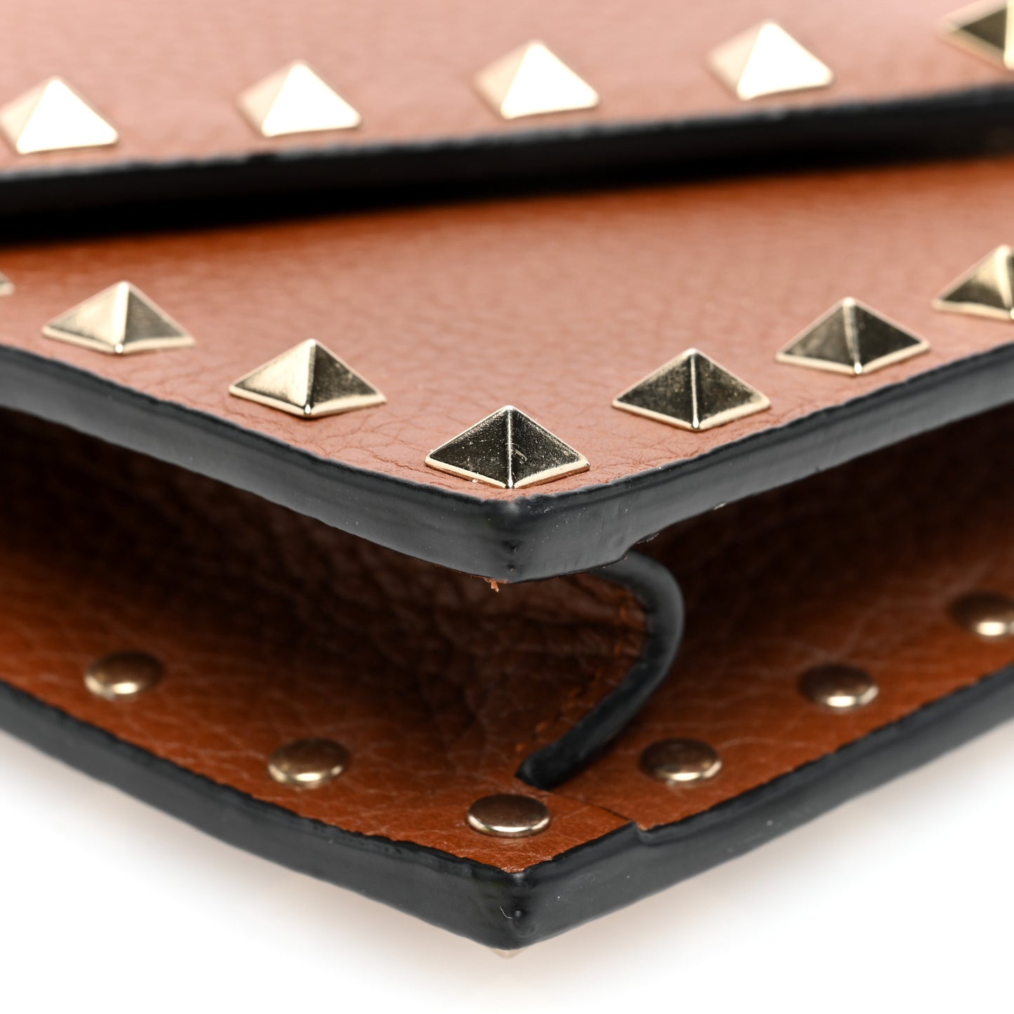 Pebbled Calfskin Rockstud Envelope Wallet on Chain Bright Cognac