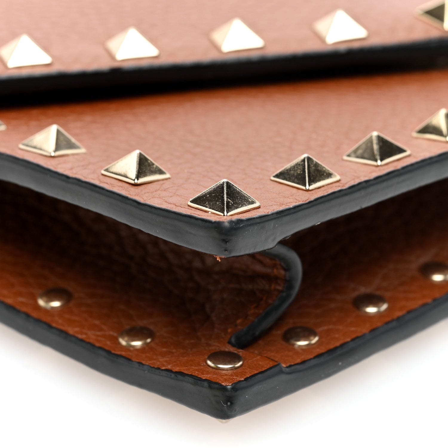 Valentino Garavani Pebbled Calfskin Rockstud Envelope Wallet on Chain Bright Cognac 8 of 9