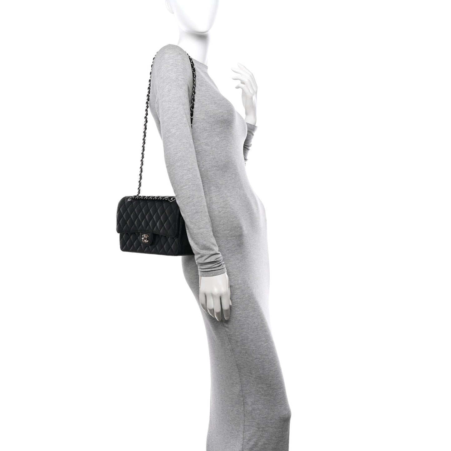 Caviar Quilted Medium Double Flap Black