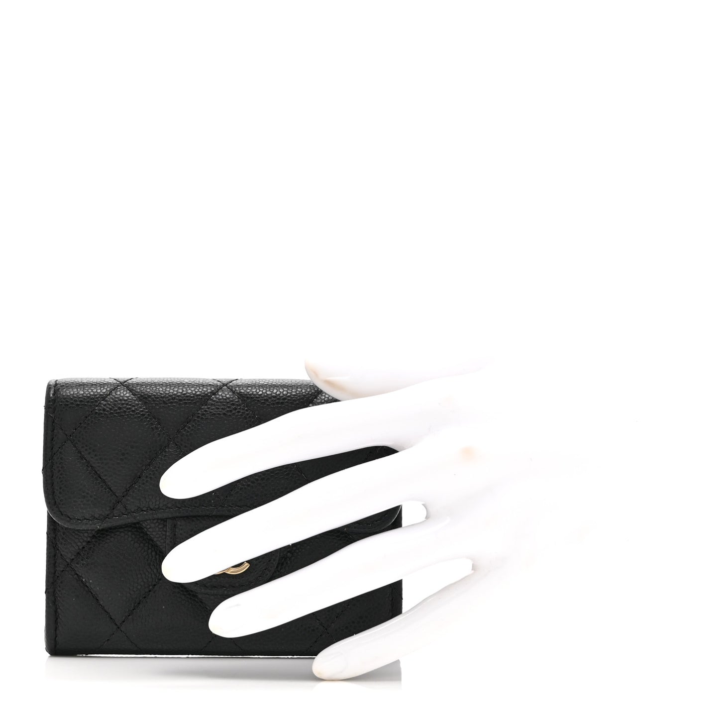 Caviar Quilted Flap Card Holder Wallet Black