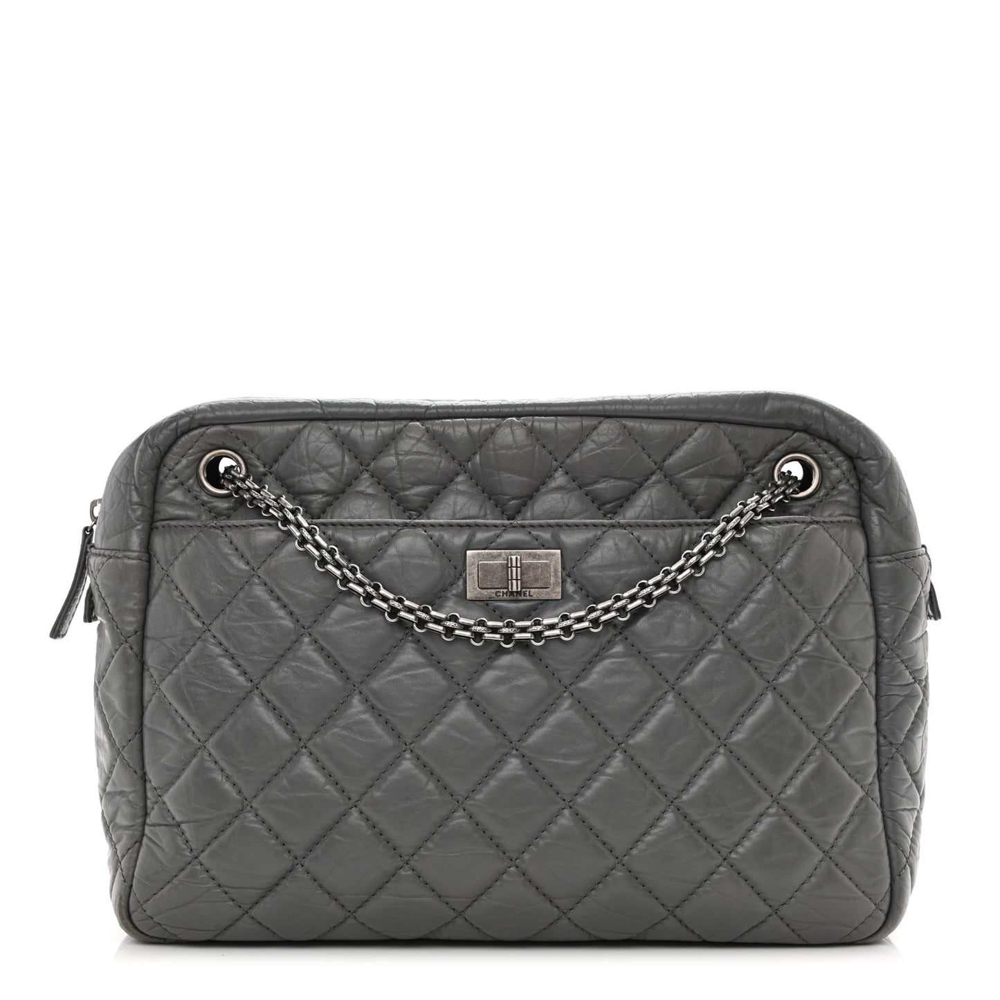 Aged Calfskin Quilted Large Reissue Camera Case Grey