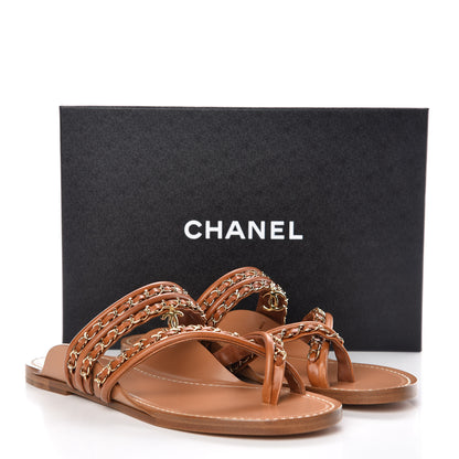 Chanel Calfskin Chain CC Flat Sandals 41 Beige 8 of 8