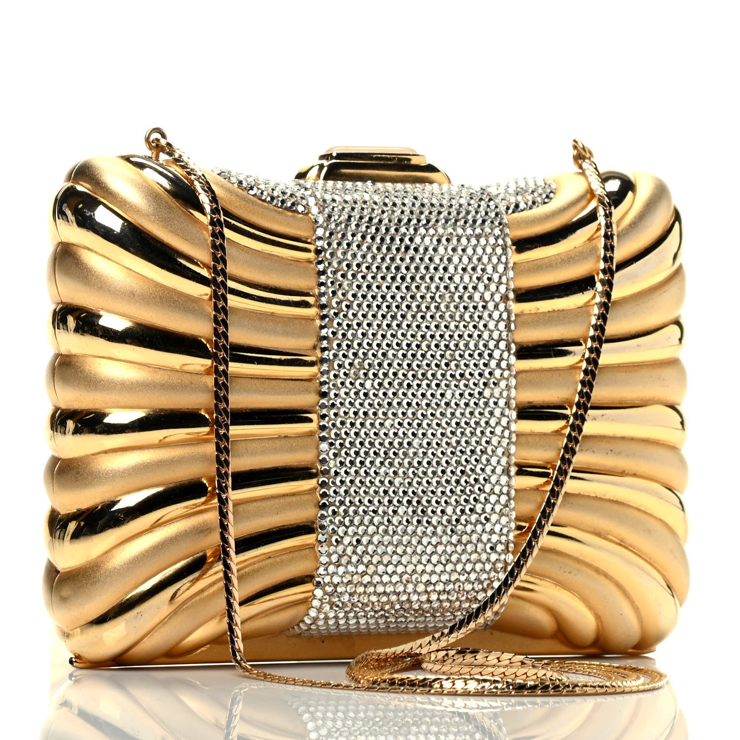 Judith Leiber Swarovski Crystal Minaudiere Clutch Gold 3 of 8