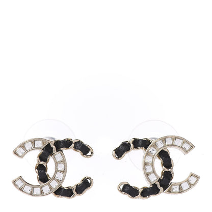 Chanel Crystal Baguette Lambskin Chain CC Vintage Allure Stud Earrings Black Gold 1 of 4