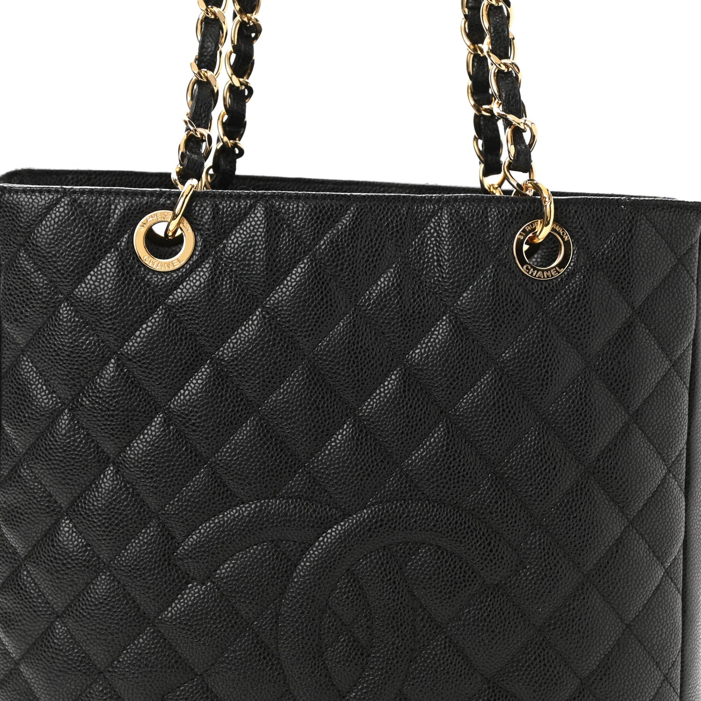 Caviar Quilted Petit Shopping Tote PST Black