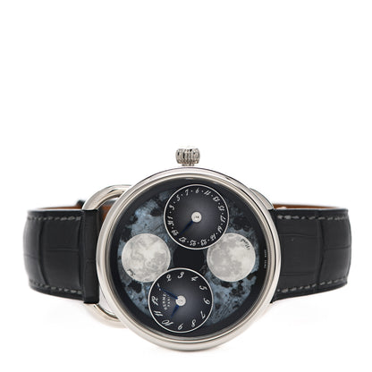 Hermes 18K White Gold Alligator Blue Mother of Pearl 43mm Arceau L'Heure De La Lune Moon Phase Automatic Watch Graphite 2 of 5