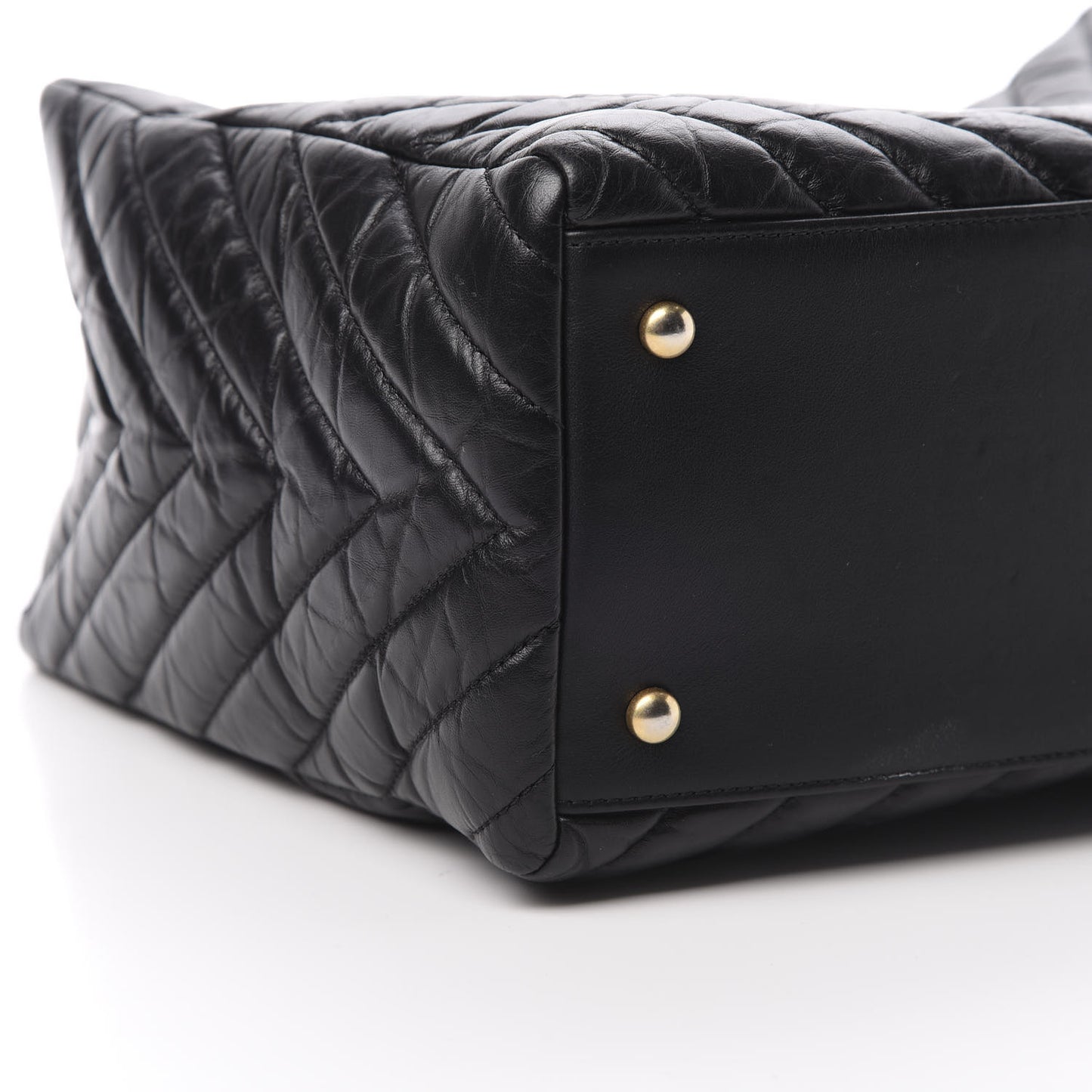 Aged Calfskin Chevron Coco Handle Shopping Tote Black