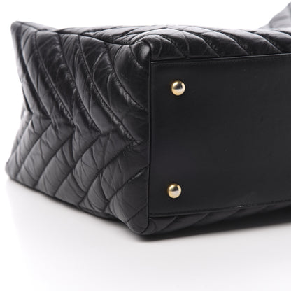 Chanel Aged Calfskin Chevron Coco Handle Shopping Tote Black 10 of 13