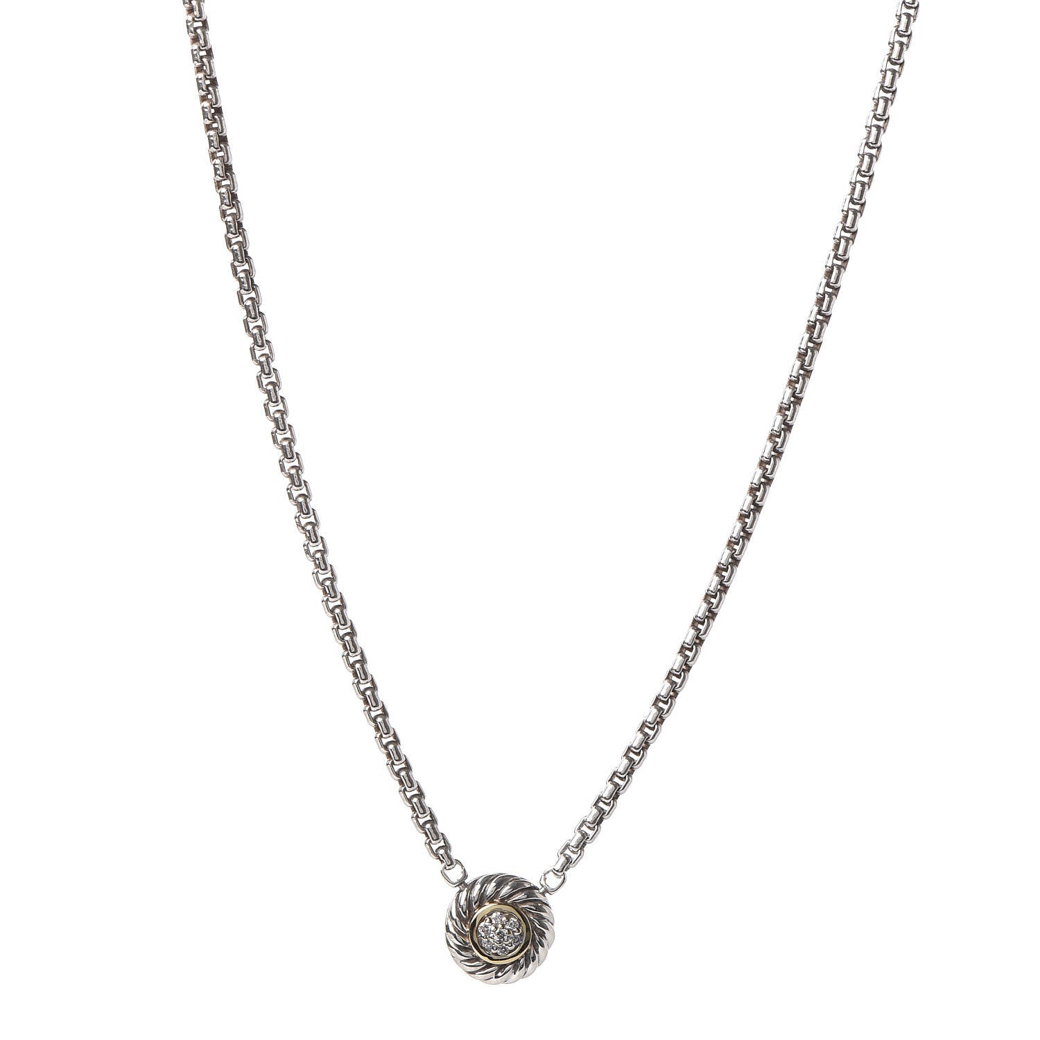 David Yurman Sterling Silver 18K Yellow Gold Diamond 12mm Pave Cookie Necklace 1 of 6