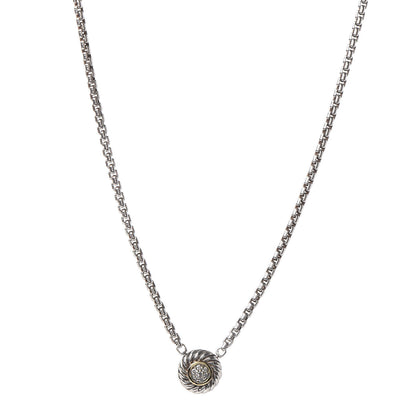 David Yurman Sterling Silver 18K Yellow Gold Diamond 12mm Pave Cookie Necklace 1 of 6