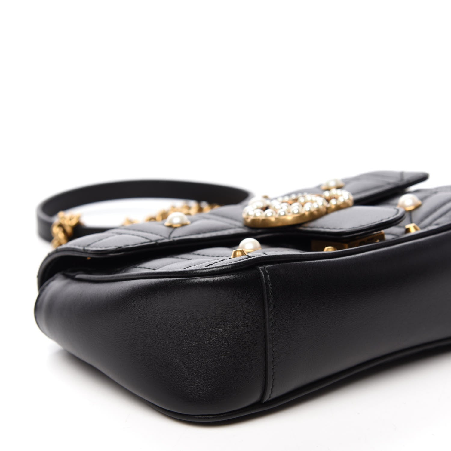 Gucci Calfskin Matelasse Studded Mini Pearly GG Marmont Shoulder Bag Black 10 of 13