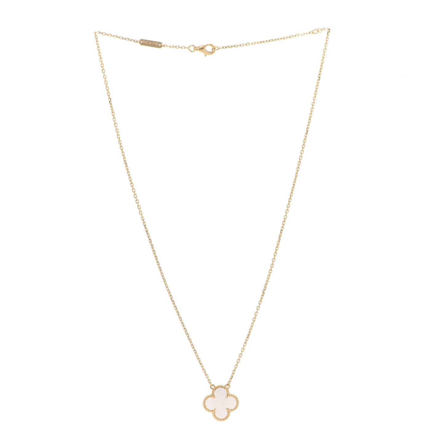 18K Yellow Gold Mother of Pearl Vintage Alhambra Pendant Necklace