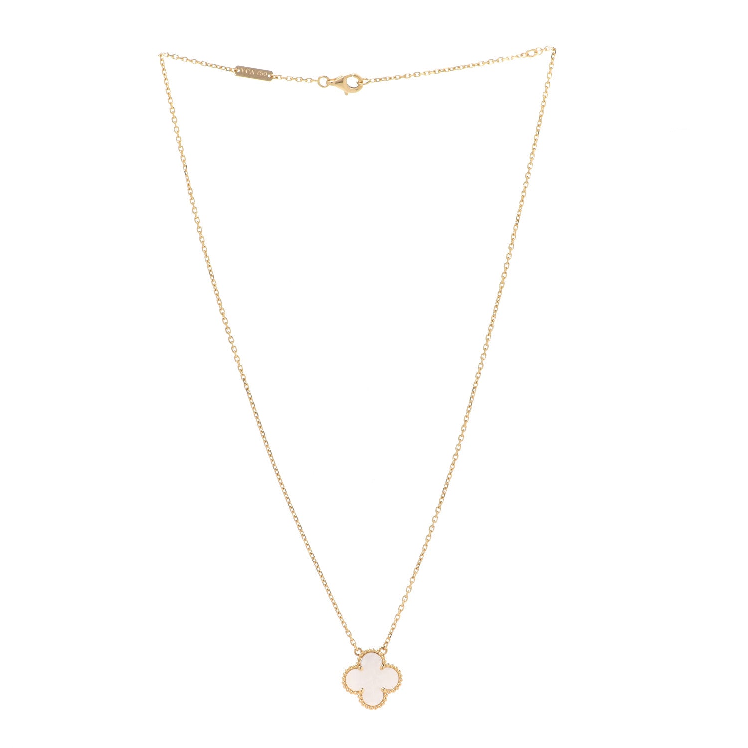 Van Cleef & Arpels 18K Yellow Gold Mother of Pearl Vintage Alhambra Pendant Necklace 3 of 7