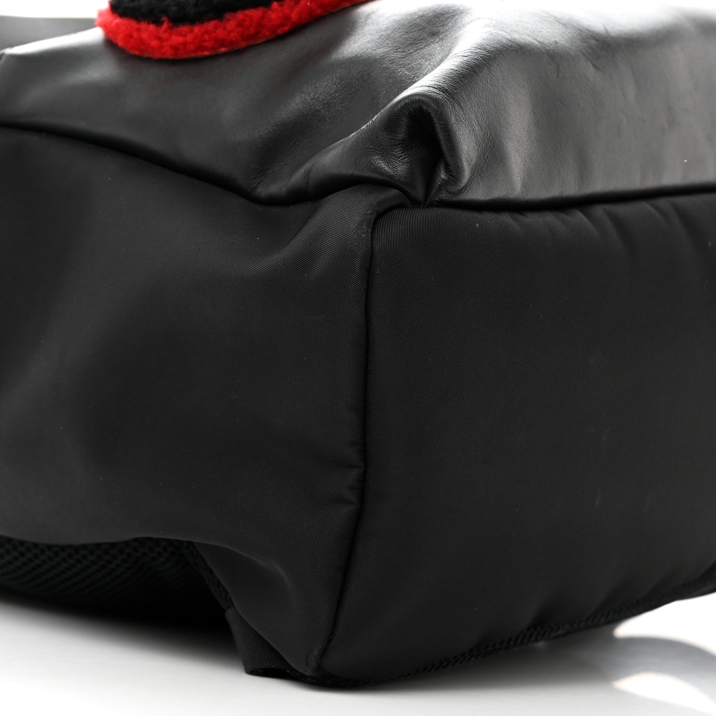 Nylon Calfskin Shearling Emoticon Backpack Black