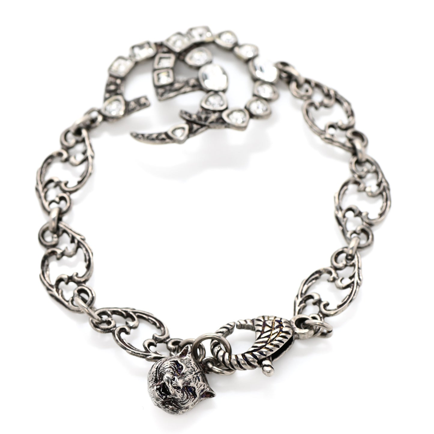Oxidized Palladium Crystal Double G Bracelet Silver