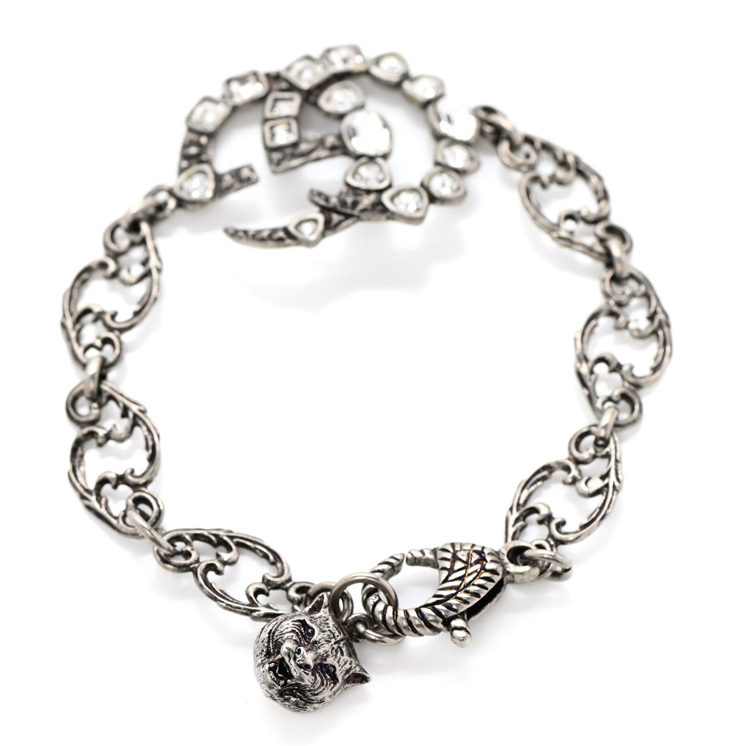 Gucci Oxidized Palladium Crystal Double G Bracelet Silver 3 of 5