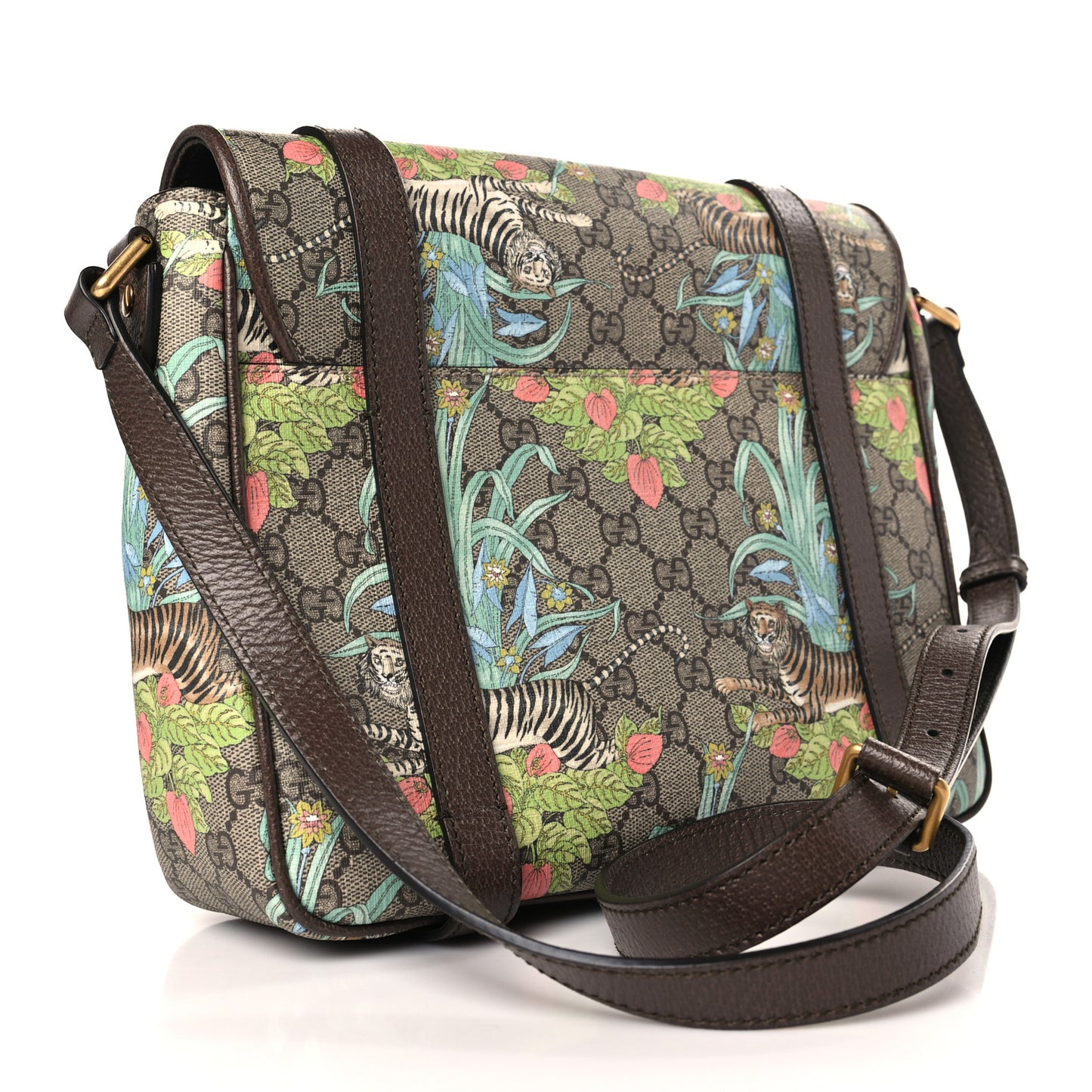 GG Supreme Monogram Tiger Savanah Textured Dollar Calfskin Retro Interlocking G Flap Messenger Bag Beige Ebony Multicolor New Acero