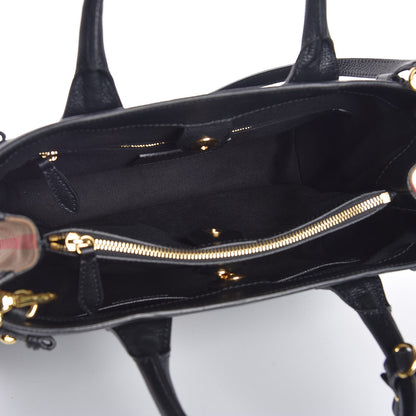 Burberry Grainy Calfskin House Check Medium Banner Tote Black 7 of 10