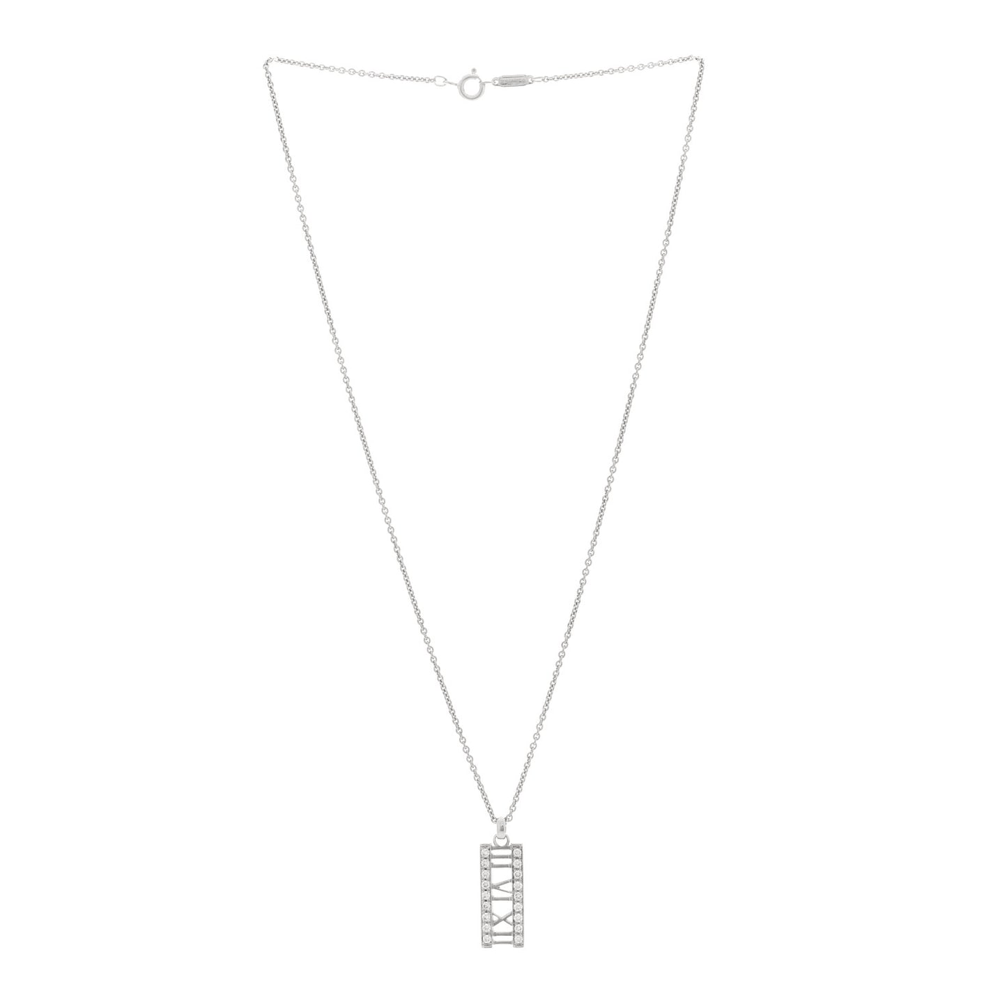 18K White Gold Diamond Atlas Bar Pendant Necklace
