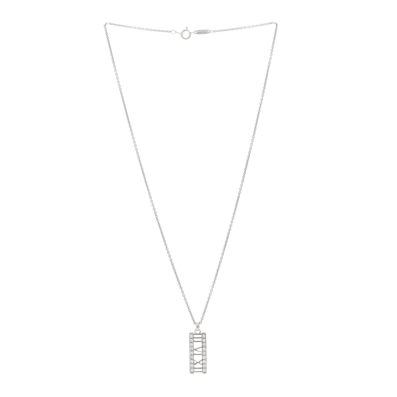 Tiffany 18K White Gold Diamond Atlas Bar Pendant Necklace 3 of 4